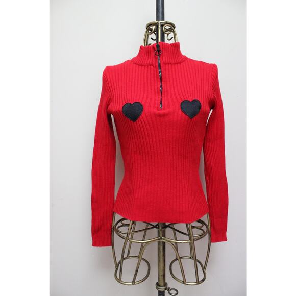 Lazy Oaf Red Heart Boob Ribbed Turtleneck Sweater Size Medium - Picture 1 of 5